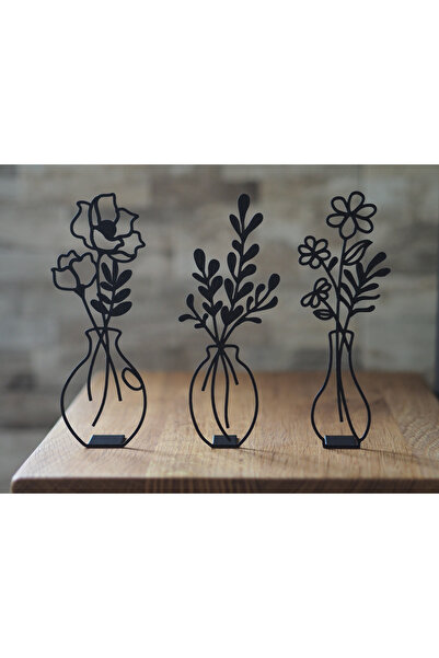 Eyiser Store 3’lü Minimal Plastik Çiçek Vazo Figürü | Modern Dekoratif Obje (...
