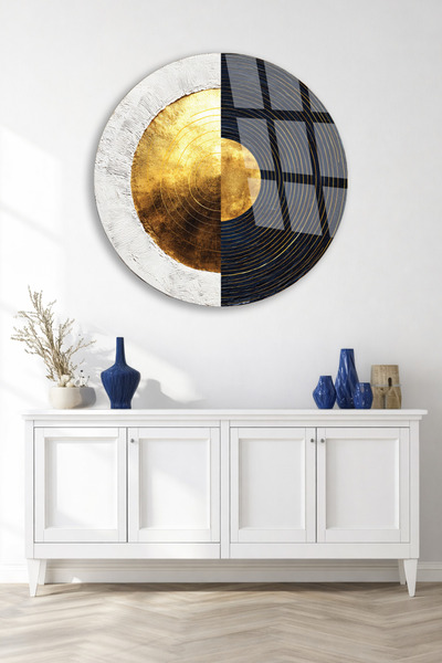 TAULART Black White Gold Circular Abstract Pattern Unbreakable Glass Painting