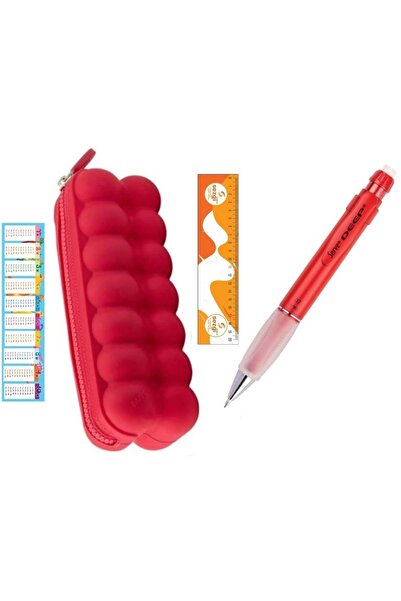 Serve Oshi Silikon Kalemkutusu (Kırmızı) ve Deep Mekanik Kurşun Kalem 0.7mm M...