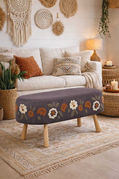 PUFMANYA LUNA PUNCH NAKIŞLI XLARGE 90 CM ANTRASİT ÇİÇEK FİGÜRLÜ DOĞAL GÜRGEN ...