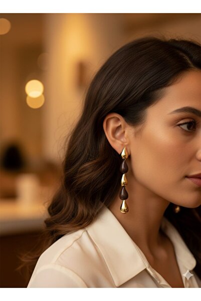 AKFECAN أقراط فولاذية متأرجحة باللون البني