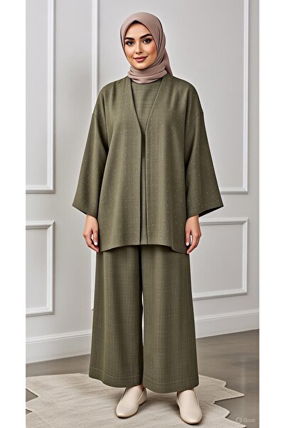 EB SCARF Stone Detailed Kimono Set