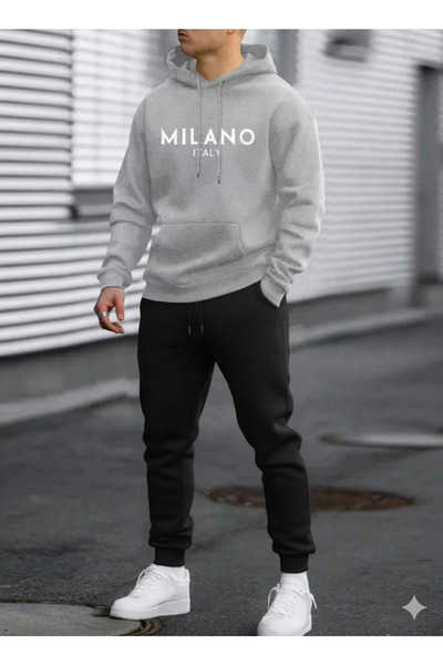 WOODROFFE Men's Hooded Milano Printed Bottom Top Black Tracksuit Set Oversize...