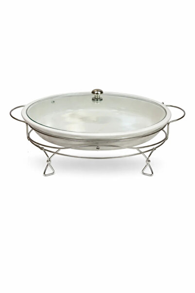 Urbanza Round Chafing Dish Buffet Server – 2.7 Liter Ceramic Dish with Glass ...