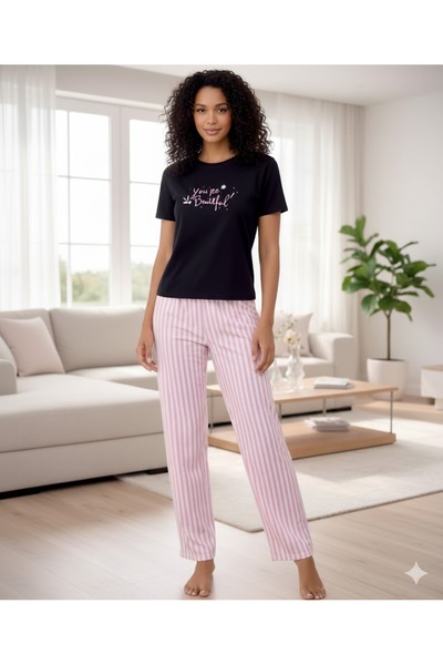 FAMES PİJAMA Women's Short Sleeve Comfortable Pajama Set