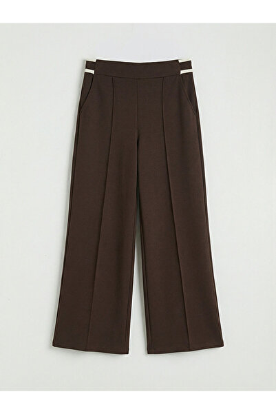 LC Waikiki Brown Wide Leg Women's Pleated Trousers with Elastic Waist