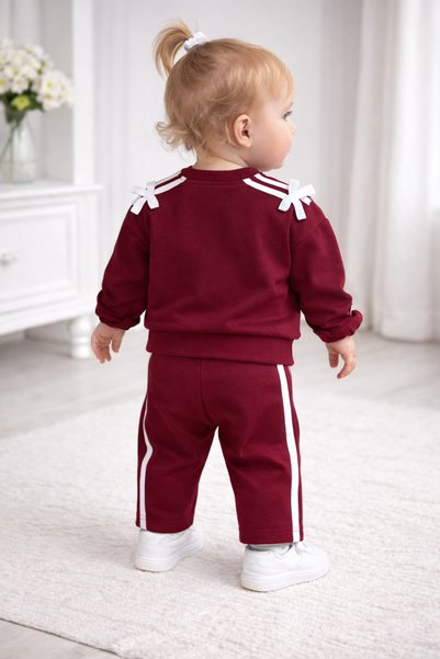 AKİ MODA KİDS • Baby Girl Striped Detail Piece Set with Bow Decoration