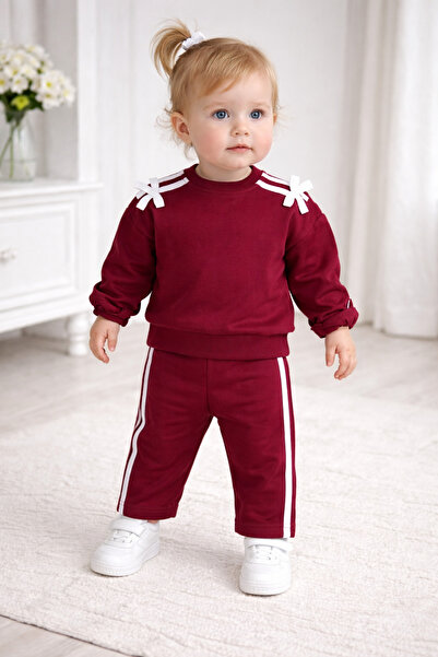 AKİ MODA KİDS • طقم مكون من قطعتين مزين بفيونكة مخططة للفتيات الصغيرات