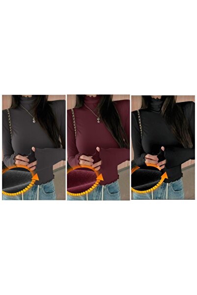 peri tower Dalgıç Boğazlı 3'Lü Avantajlı Paket Bordo, Antrasit, Siyah İçi Pol...