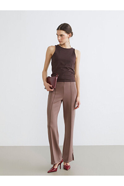 LC Waikiki Brown slim-fit leg Slit women's trousers