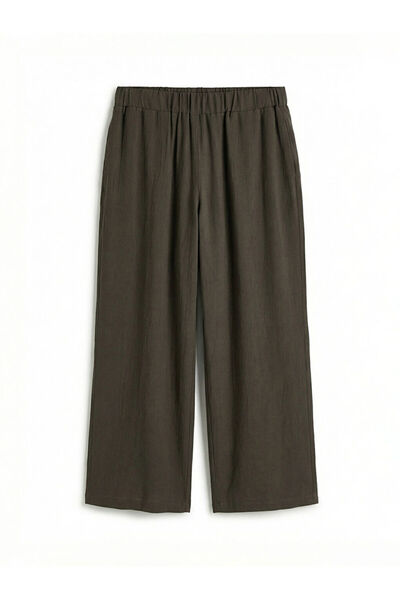 LC Waikiki Khaki Elastic Waist Textured Wide Leg Women's Trousers