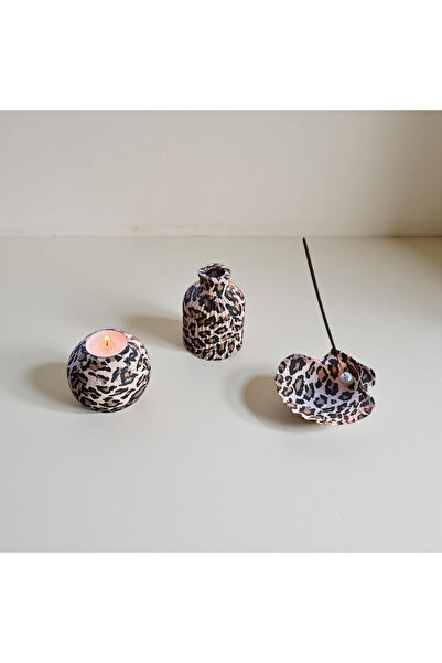BerLa Home Leopar Desenli Doğal Deniz Kabuğu Tütsülük - Tealight Mumluk ve Mi...