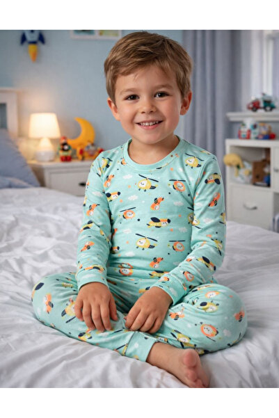 fancykidsantalya طقم بيجامة للأولاد بنمط طائرة هليكوبتر مصنوع من القطن بنسبة ...