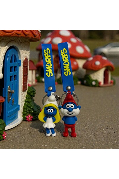 ÇERÇİ MELEK Blue Smurfs Keychain & Bag Ornament Set of 2