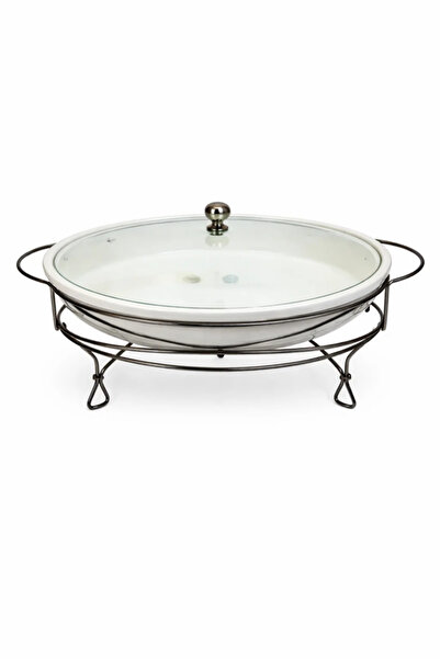 Urbanza Round Chafing Dish Buffet Server 2.7 Liter Ceramic Dish with Glass Li...