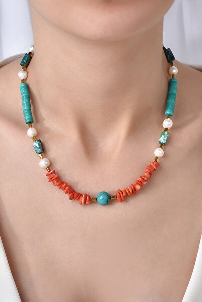 Mordays silver İnci, Turkuaz, Mercan, Apatit ve Hematit Taşlı Gümüş Klipsli E...