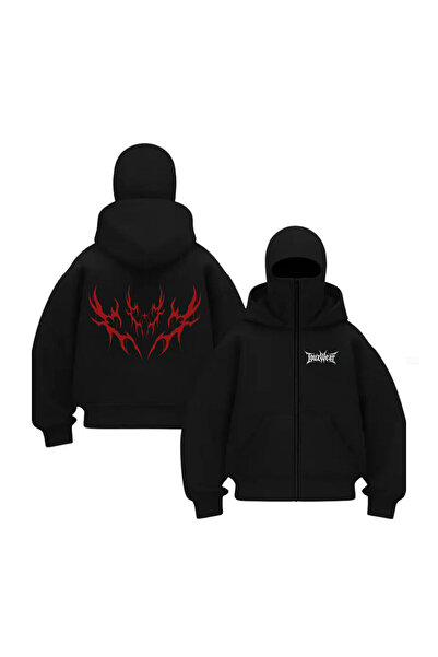 Le Savu Street Wear Series Printed Ninja Hoodie Hooded Zippered Oversized Bla...