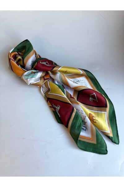 BHR AKSESUAR Bohemian Horse Patterned Square Scarf (70X70 cm)