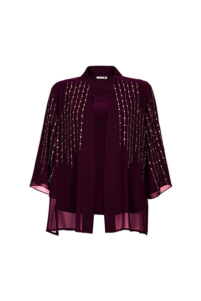 MİYORO Women's Plus Size Blouse Suit with Stick Stone Motif Jacket