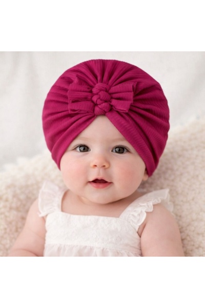 Pure Boutique Caciulita roz ciclamen tip turban cu trei fundite