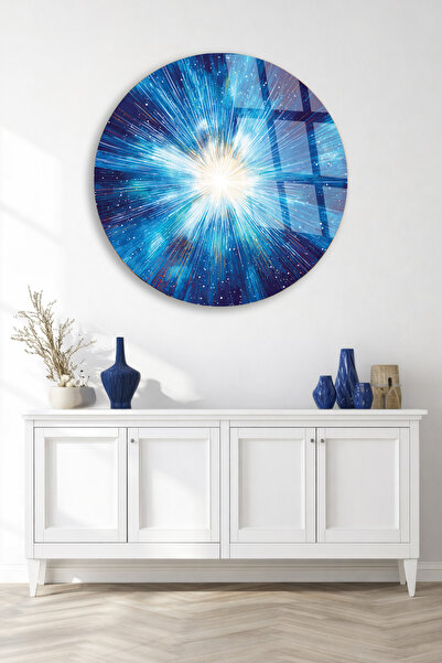 TAULART Tablou rotund din sticlă Cosmic Light Burst – Decor modern de perete ...