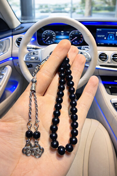 A-STİL TAKI Men's Gift Box Black Globe Cut Double Silver Plated Prayer Beads