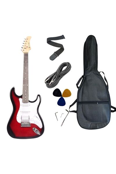 Sazhane Strat Kasa Hss Manyetik AEG100 Kırmızı Elektro Gitar(Kılıf-pena-kablo...