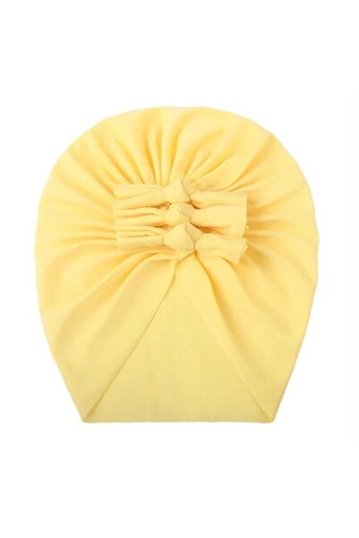 Superbaby Caciulita galbena tip turban cu trei fundite