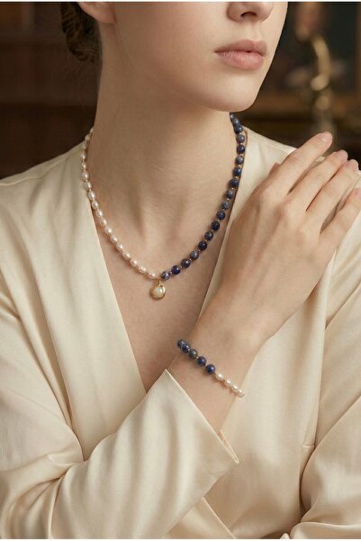 Zokak Sertifikalı Gerçek Inci Lapis Lazuli bileklik set, Inci Ve Lapis Taşlı ...