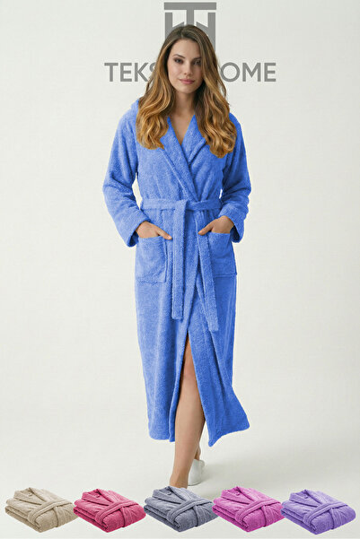 TeksNil Home 100% Cotton Unisex Bathrobe with Shawl Collar and Pockets, Large...