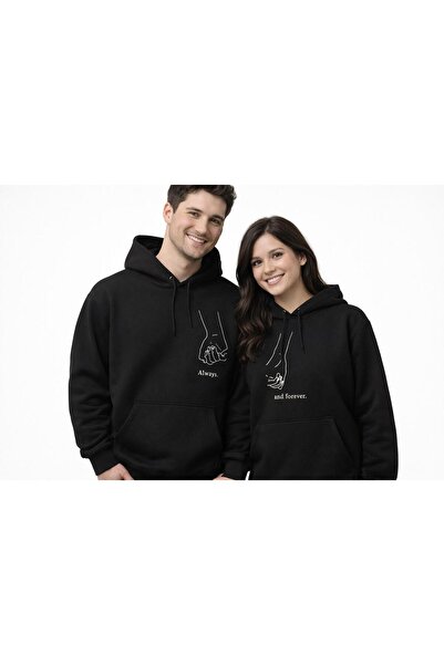 HerTarzınTrendi Sevgililer Günü Hediyesi El Ele Tutuşan Çizim Baskılı Siyah Ç...