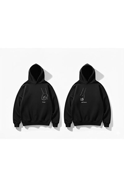 HerTarzınTrendi Valentine's Day Gift Holding Hands Illustration Printed Black...