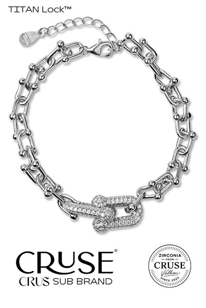 Cruse 925 Ayar Gümüş TITAN Lock™ Pavé Güç Zinciri Bileklik 18 Ayar Beyaz Altı...