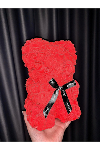 OEM Ursulet din Trandafiri 25cm cu Flori de Spuma, in Cutie Transparenta 30x1...