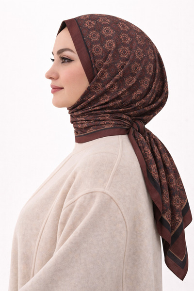 VALURESS Bordo Pamuklu Desenli Dijital Bambu Kraş Eşarp, Yumuşak Dokulu, Terl...