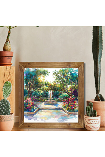 Tuba Decor Square Painting with Wooden Frame, Garden Landscape