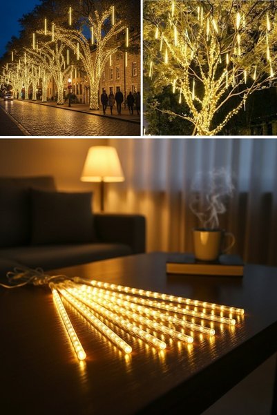Buffer ® 9'lu Plastik Meteor LED USB Sarı Renk Ağaç Işığı – Renk Değiştiren Asmalı Dekoratif Bahçe ve