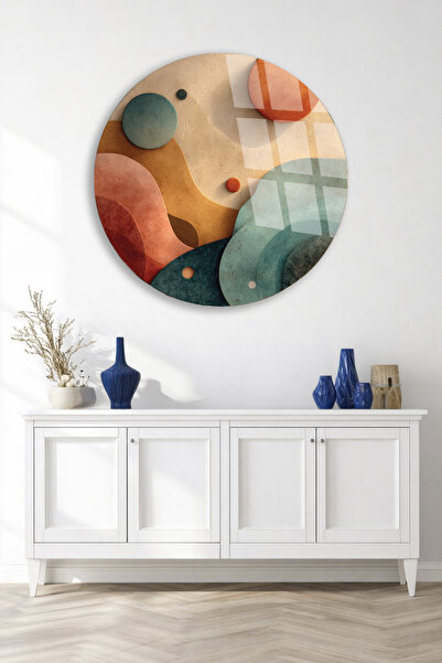 TAULART Pictură rotundă din sticlă cu forme abstracte moderne – Decor de pere...