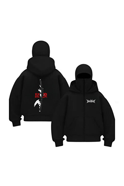 Le Savu Hanorac unisex cu glugă și fermoar, supradimensionat, cu imprimeu Sam...