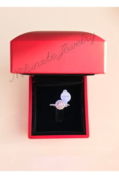 MİLUNXTE Xuping Steel Gold Color Solitaire Ring with Pink Zircon Stone Gift P...
