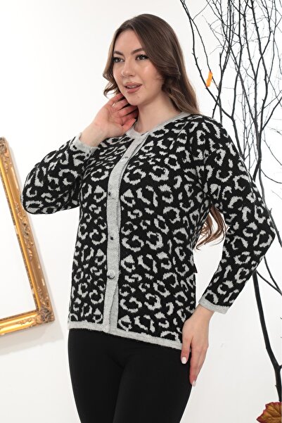 GÖMLEK GALERİSİ Women's Angora Patterned Peter Pan collar Cardigan Standard S...