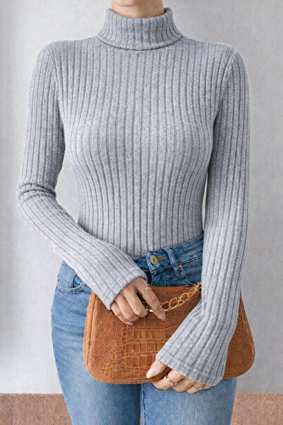 ÖZ PAMUK Pulover lung tricotat cu guler înalt din țesătură RIBANA, de sezon, ...