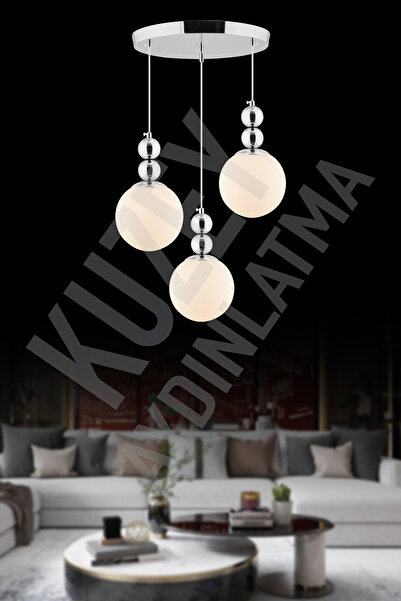 KUZEY AYDINLATMA ŞİMAL 3 LÜ KROM GLOP CAMLI MODERN KLASİK AVİZE AYDINLATMA