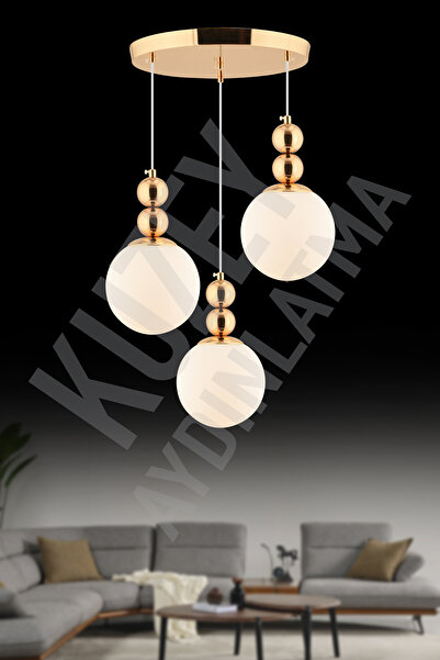 KUZEY AYDINLATMA ŞİMAL 3 LÜ GOLD GLOP CAMLI MODERN ŞIK AVİZE AYDINLATMA