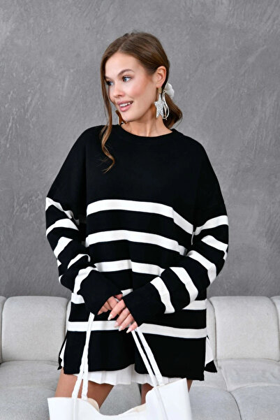 Liya Çizgili Bisiklet Yaka Kazak