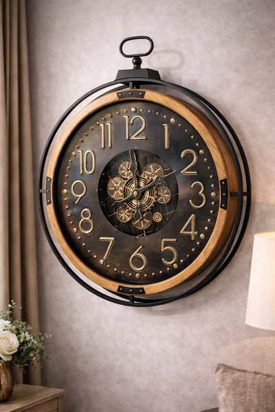hediyeconcepti Mekanik Dişli Detaylı Lüks Duvar Saati – Altın Rakamlı Vintage...