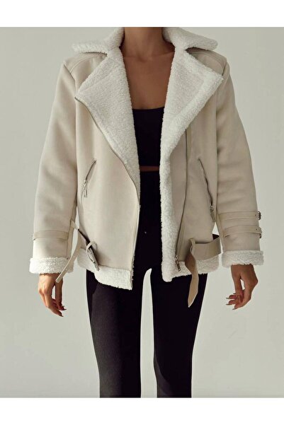 hillone Палто с подплата от велур, цвят екрю