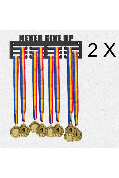 OEM Set of 2 medal holders NEVER GIVE UP, 25x8cm, plastic, black