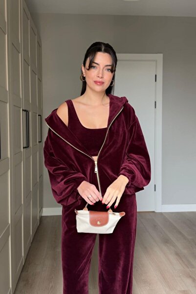 WOMKA Women's Velvet Fabric Three Piece Tracksuit Set