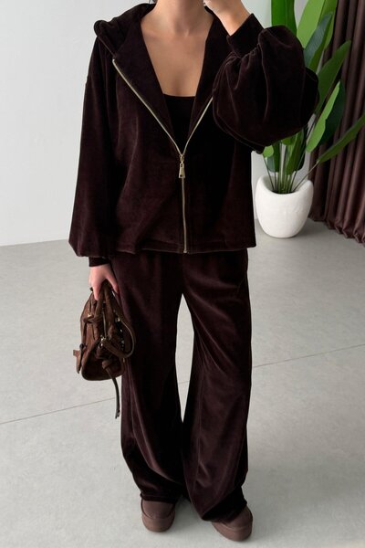 WOMKA Women's Velvet Fabric Three Piece Tracksuit Set